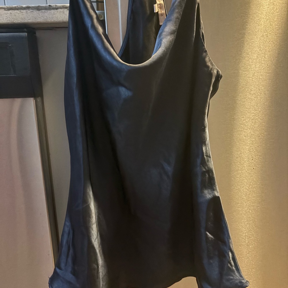 Elegant Navy Blue Satin Women's Top